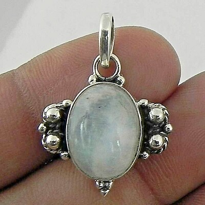 #ad 925 Sterling Silver Pendant Necklace Rainbow Moonstone Ethnic Jewelry PS 2121 $40.95