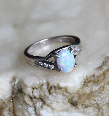 #ad Fir opal ring sterling silver opal ring size 5 R559 $27.99