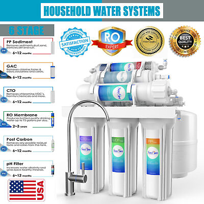 6 Stage PH Alkaline Reverse Osmosis Drinking Water Filter System Faucet Purifier $145.98