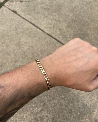 #ad Gold Bracelet Gold Mens Womens Wide 6mm Figaro Link Chain Bracelet $19.99