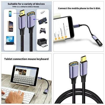 #ad Type to USB Female Data Transfer Cable Nylon Braided for Phone Tablet Laptop $7.73