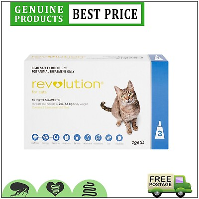#ad Revolution BLUE for Cats 2.6 Kg to 7.5 Kg 3 Pipettes $79.00