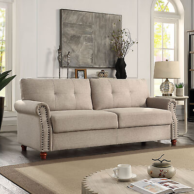 #ad Beige Linen Fabric Sofa with Storage amp; Tufted Cushions Easy Assembly $437.00