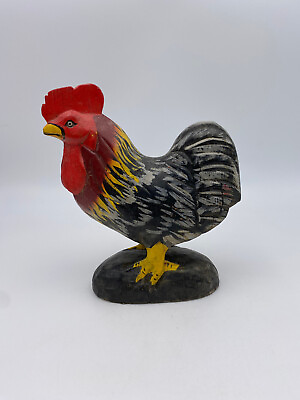 #ad Hand Carved and Painted Folk Art Wood 7.5quot; Chicken $20.00