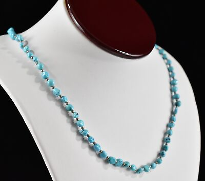 #ad Epic Long Turquoise Necklace with Sterling Silver Beads and Clasp 925 25 $190.00