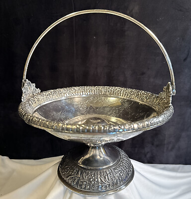 #ad Ornate Middletown 1857 Quadruple Silver Plate Hard White Metal Basket 9.25” $36.00