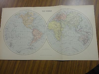 #ad Nice color map of The World. Printed 1888 by Chambers. $35.00