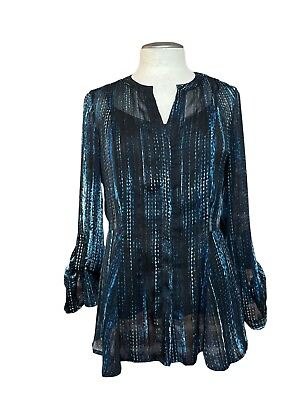 #ad Investments Dark Blue Button Down Sheer Blouse with Camisole Small $22.00