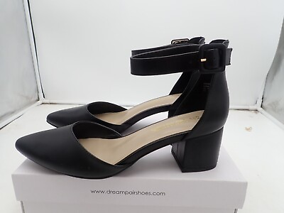 #ad DREAM PAIRS ANNEE Pointed Toe Low Chunky Heels Pump Shoes size 8.5 Black $18.00