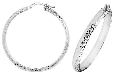 #ad Hoops Earrings Diamond Cut30mm Sterling Silver GBP 38.27
