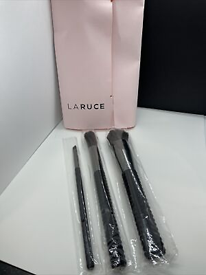 #ad LARUCE 3 Piece Brush Set Black Studded Eyeliner Kabuki Highlighter Brand New $12.44