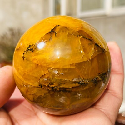 #ad 293g New Dendric Golden Crystal Sphere Natural Yellow Hematoid Quartz Healing $90.00