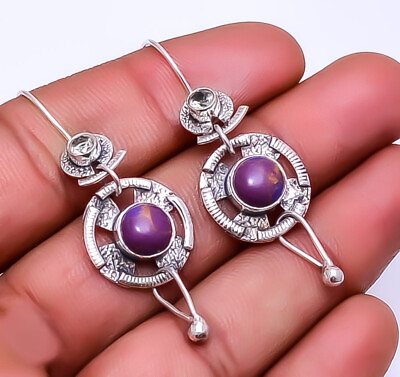 #ad Copper Purple Turquoise Gemstone 925 Sterling Silver Earring 1.95quot; E 9349 129 28 $20.63