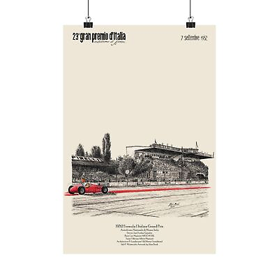 #ad 1952 Italian Grand Prix Monza Vintage Poster Maserati Formula Racing Art Print $49.00