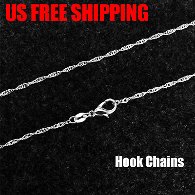#ad 925 Silver Plated Hook Chains Necklace w Lobster Lock 16 24 inch Women Jewelry $3.95