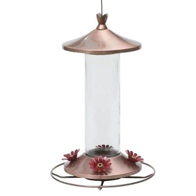#ad 12 oz Elegant Copper Glass Hummingbird Feeder for Outdoor Garden $15.73