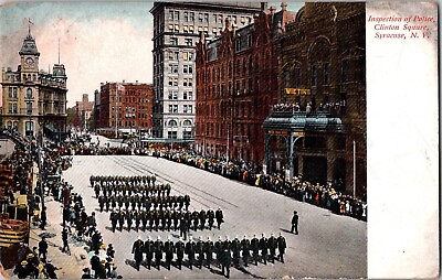 #ad New York Postcard: Police Inspection Clinton Square Syracuse –Made in Germany $5.00