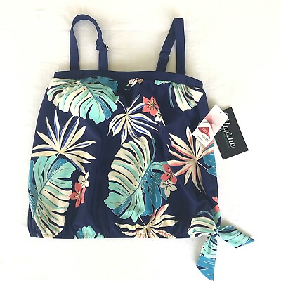 #ad Maxine of Hollywood Tankini Swimsuit Bandeau Top Hula Leaf Tropical 10 New NWT $24.99