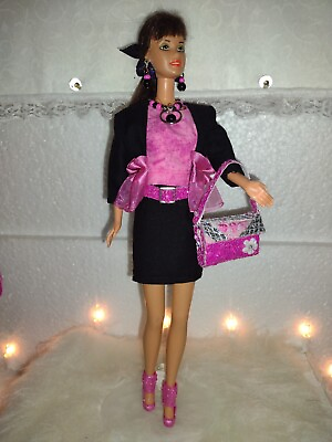 #ad Fits Standard Barbie Suit 7 pc Handmade CHIC Purse Belt Jewelry Shoes New $18.00