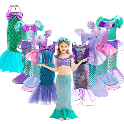 #ad Girls Little Mermaid Costume Dress Princess Birthday Party Dresses Summer $10.29