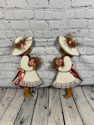 #ad Vintage Decorative Handmade Wall Plaques Two Girls with Flowers $23.50