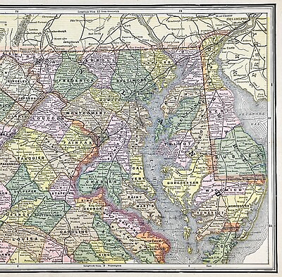 #ad 1889 MARYLAND DELAWARE Map Original Chesapeake Bay Richmond Washington Norfolk $67.88