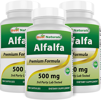 #ad 3 Pack Best Naturals alfalfa Green Super Food 500 mg 180 Capsules $29.82