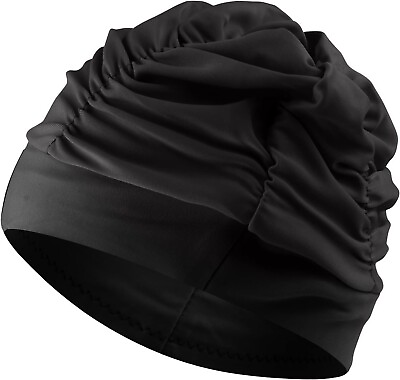 #ad Fabric Swim Caps for Women Swimming for Long Hair Nylon Cloth Swim Cap Pleated $14.10