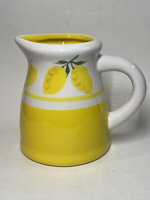#ad Terramoto Ceramic Lemonade Pitcher Yellow and White With Lemons Great For Summer $24.75