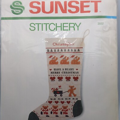 #ad Vintage 1983 Sunset Stitchery Kit #2032 Christmas Stocking Beary Merry NOS 17quot; $19.46
