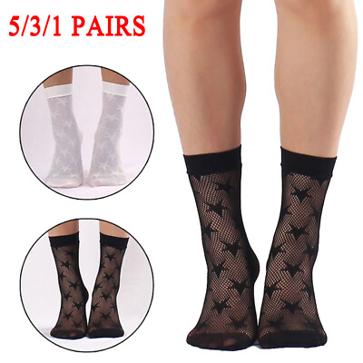#ad 5 3 1 Womens Fishnet Socks Transparent Elastic Lace Sheer Net Mesh Ankle socks $1.53
