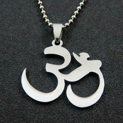 #ad OM NECKLACE Stainless Steel Pendant Chain Hindu Symbol Yoga Meditation Ohm Aum $8.90