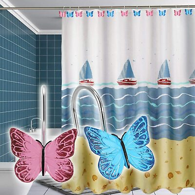 #ad 12pcs Butterfly Resin Shower Curtain Hooks Rings Anti Rust Bathroom Decorative $13.99