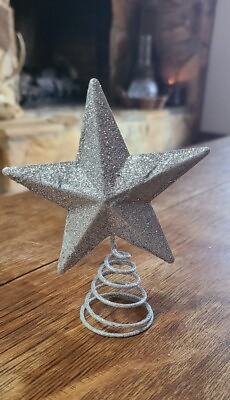 #ad Silver Glitter Mini Star Christmas Tree Topper Single Sided 5 Inches $6.99
