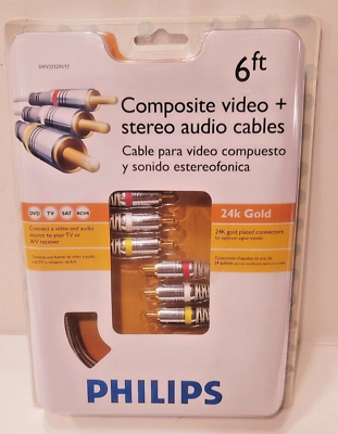 #ad Phillips 6FT Braided Superior Composite A V Audio Video Cable 24K Gold New $10.00