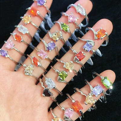 #ad Bulk Lot 30pcs Colorful Crystal Wedding Rings Mixed Women Fashion Zircon Jewelry $18.99