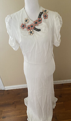 #ad Miu Miu Embellished Dress Sz 44 8 Ivory $2700 $950.00