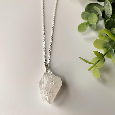#ad Natural Silver Clear Quartz Cluster Gemstone Crystal Pendant Necklace $29.99