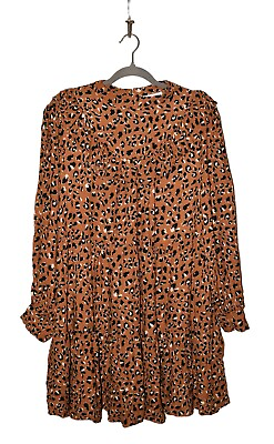#ad ELOQUII ELEMENTS NEW $45 Cheetah Print Ruffle Yoke Tiered Dress Size 18 $23.99