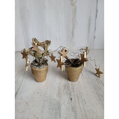 #ad Mini star golden pot flower set garden Xmas decor $14.18
