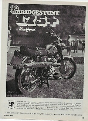 #ad 1969 Bridgestone 175 by Rockford Dual Twin Hurricane Scrambler S R Racer Ad $9.99