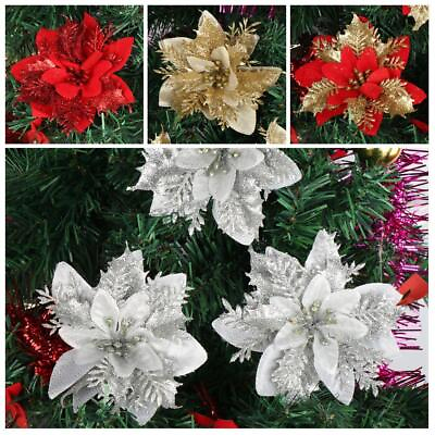 #ad Accessories Xmas Tree Ornament Glitter Christmas Flowers Artificial Poinsettia $8.96