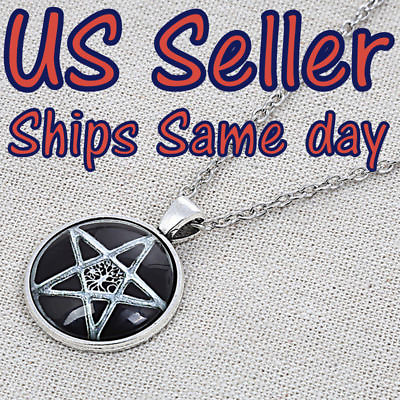 #ad NEW Pentagram Glass Cabochon Pendant Necklace Silver Chain Charm Jewelry USELLER $7.80