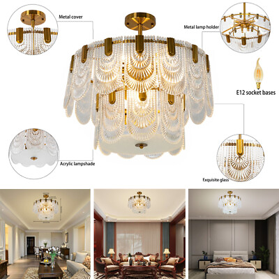 #ad 23.62#x27;#x27; Gold Chandelier Round Hanging Glass Light 2 Tier Modern Pendant Lamp $124.45