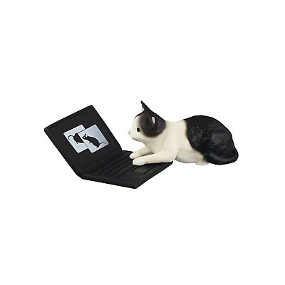 #ad Shoo Cat Please Move Black and White Cat on Laptop Mini Figure $6.97