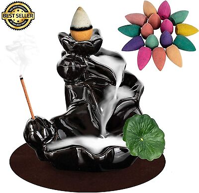 #ad Incense Fountain Smoke Waterfall Blackflow Incense Burner Ceramic Cone Holder $16.89