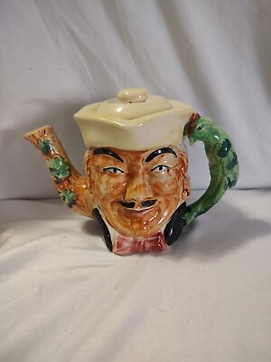 #ad CERAMIC PIRATE and PARROT CHARACTER TEAPOT MADE IN JAPAN c1940 1950 Hand Painted $30.00