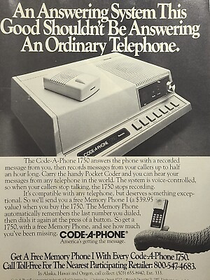 #ad Code A Phone 1750 Answering System Free Memory Telephone Vintage Print Ad 1982 $12.77