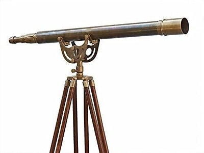 #ad Stylish Looking Brass 39 Inch Brown Telescope with Wooden Tripod Stand Handmade $210.00