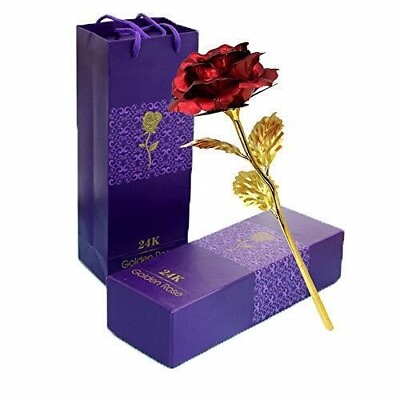 #ad 24K Red Rose Flower Gold Dipped Rose 24K Forever Rose with Gift Box and Bag f... $18.99